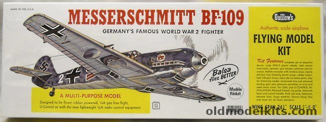 Guillows 1/16 Messerschmitt Bf-109 - 24 Inch Wingspan For Free Flight or R/C, 401 plastic model kit